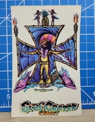 Vintage 1992 Surf Crazed Comics James Brown Christ Cross Clear  STICKER